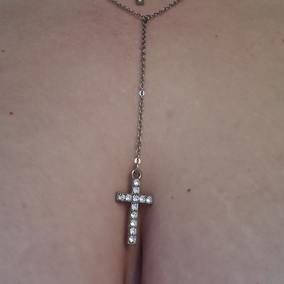 Double Cross Sterling Silver Drop Necklace - Picture 10 of 10